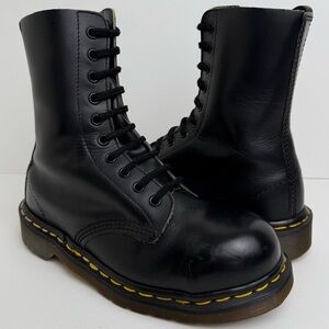 Vintage Dr. Martens 1919 England Black Steel Toe Leather Boots UK 5